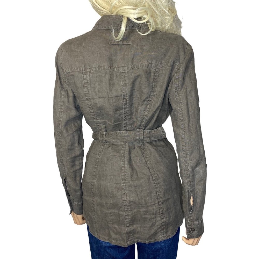 CAbi Utility Sahara Jacket 100% Linen Khaki Brown #856 Size M Button Front Belt - Picture 5 of 16